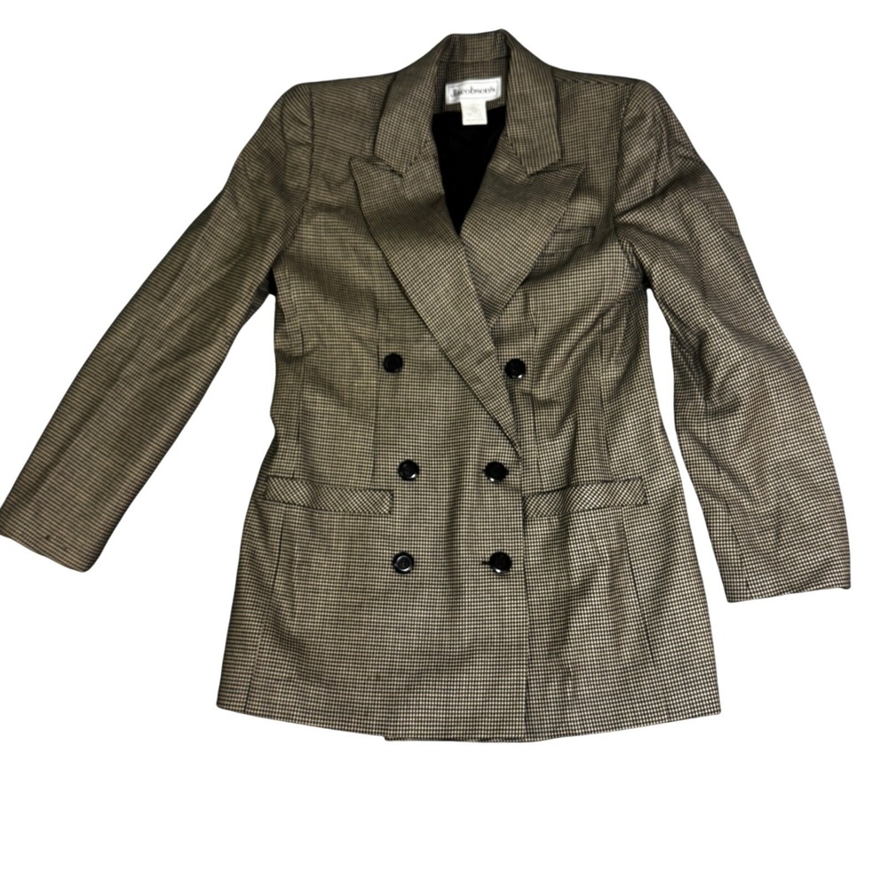 Jacobson's Vintage 100% Wool Houndstooth Double Breasted Blazer Brown Black 6